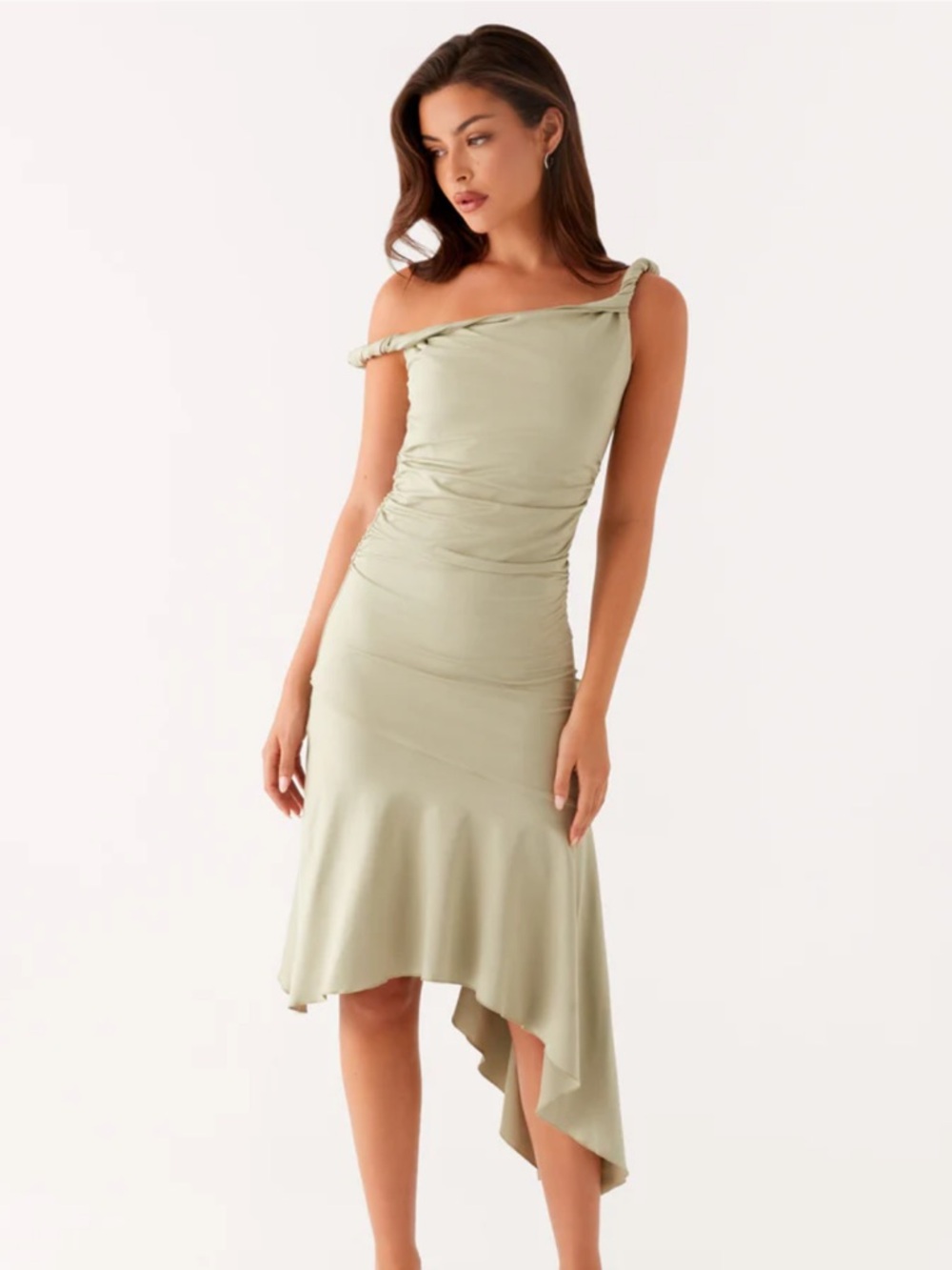 Peppermayo Huntah Midi Dress Sage size XS Stretchy off shoulder